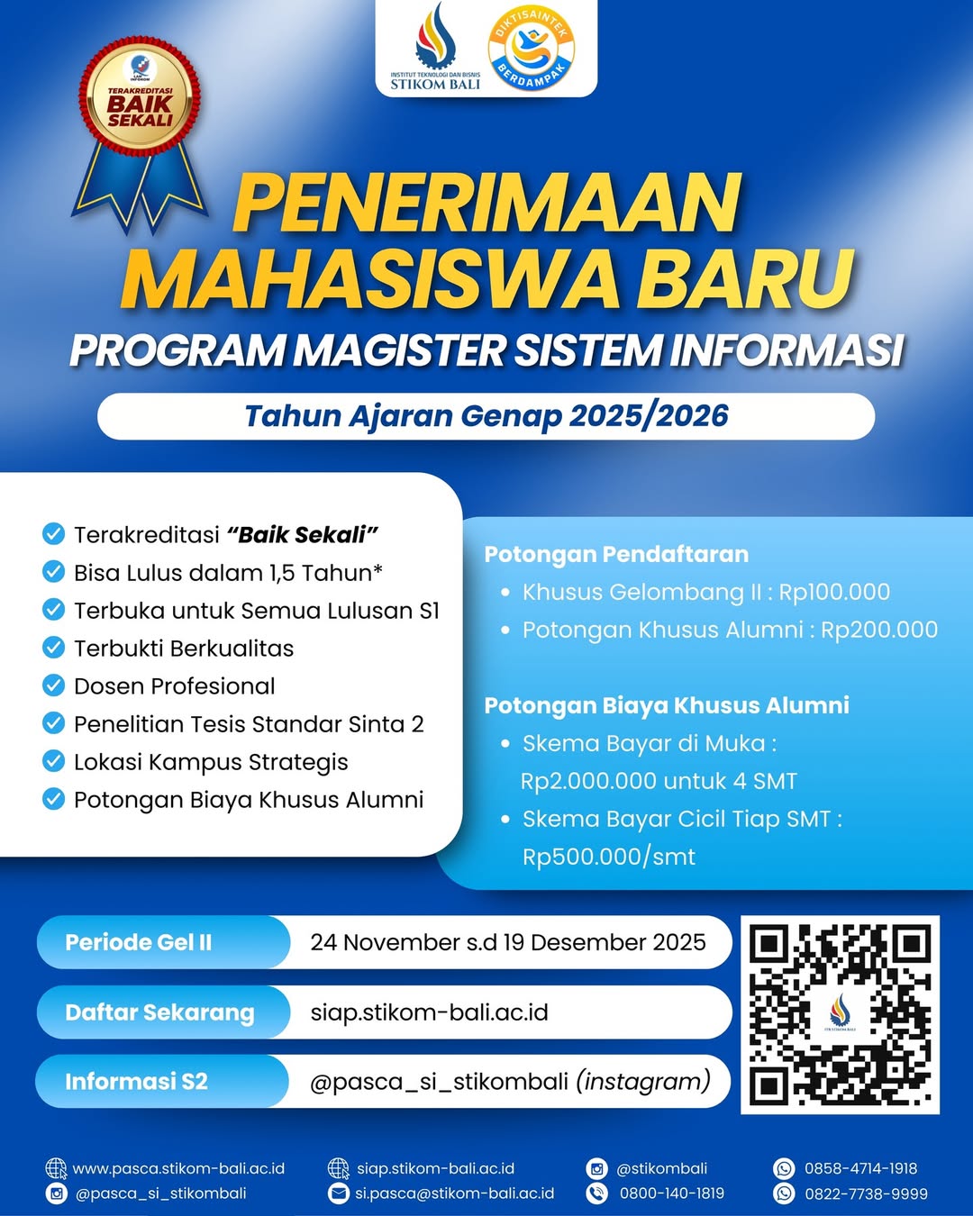 Gelombang II PMB Magister Sistem Informasi sudah dibuka!😍🔥