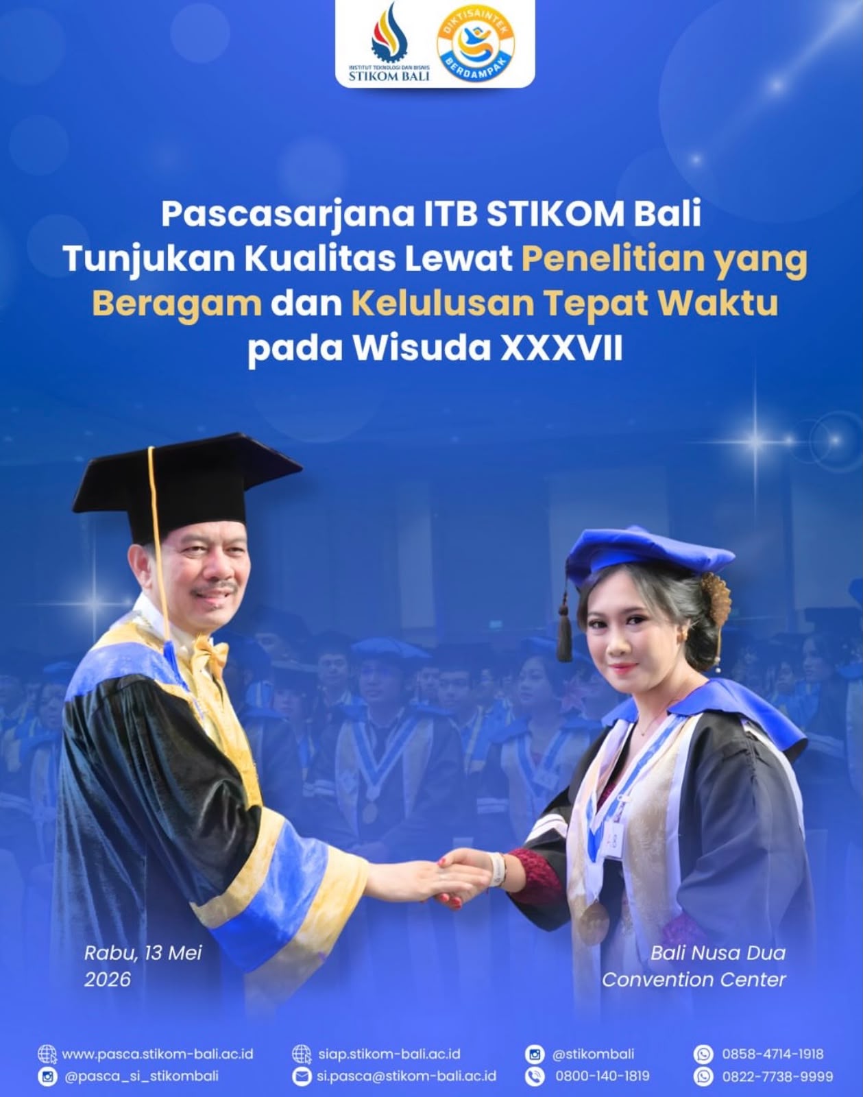 Pascasarjana ITB STIKOM Bali kembali menunjukkan kualitasnya lewat penelitian yang beragam dan kelulusan tepat waktu pada Wisuda XXXVII.
