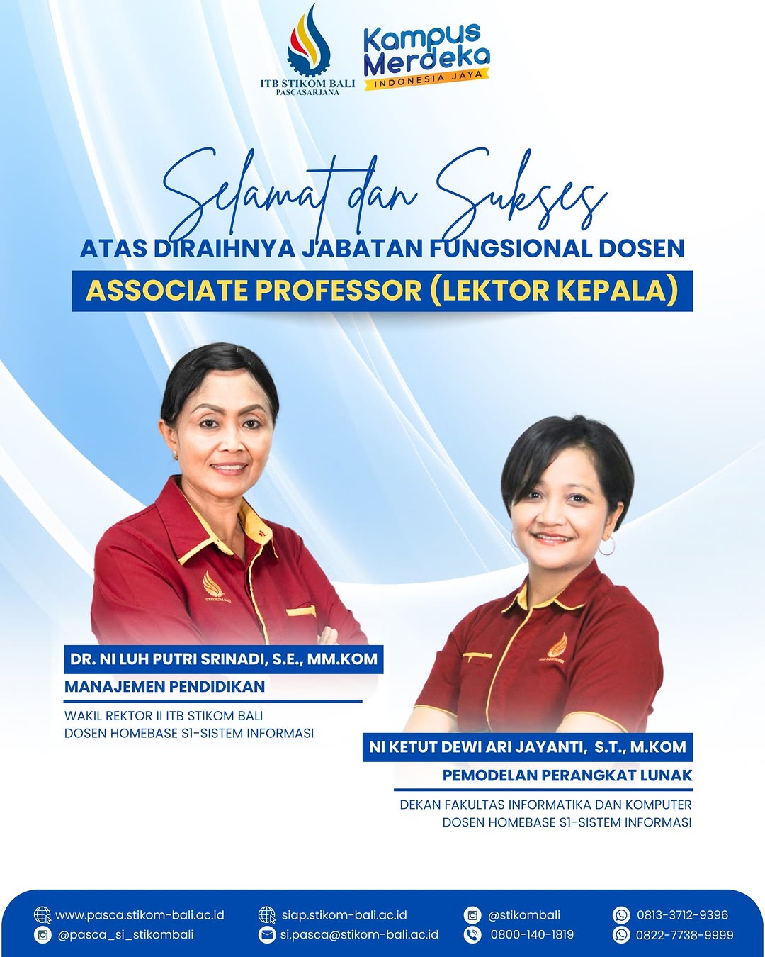 Selamat Dan Sukses Atas Diraihnya Jabatan Fungsional Dosen, Associate Professor (Lektor Kepala)