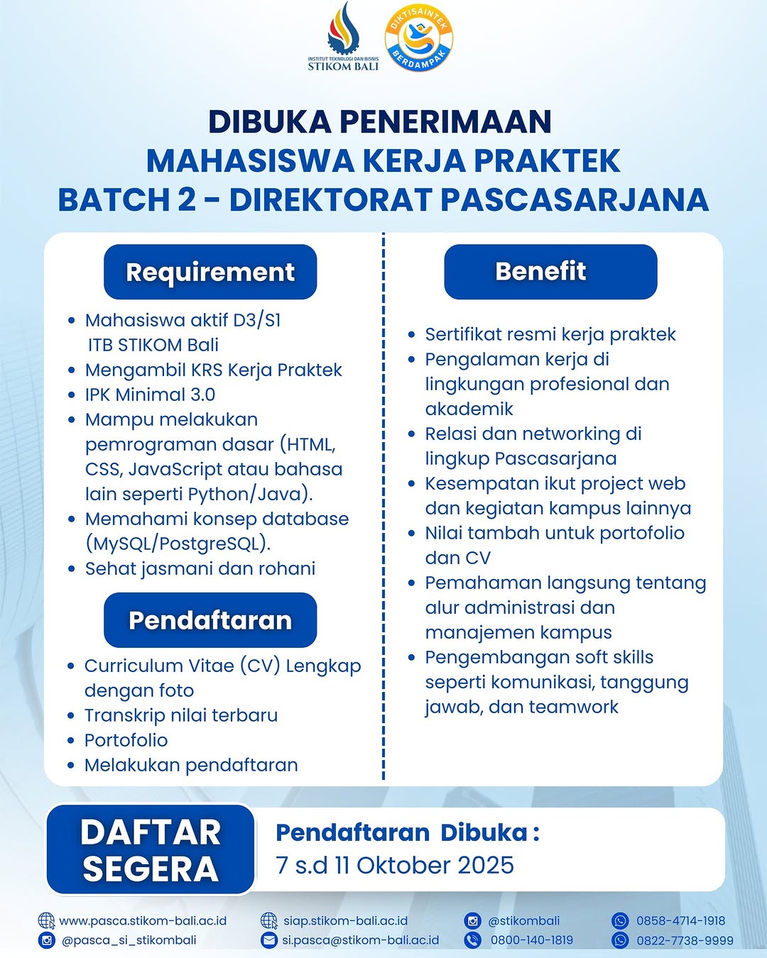 Pendaftaran Kerja Praktek Batch 2 telah dibuka!