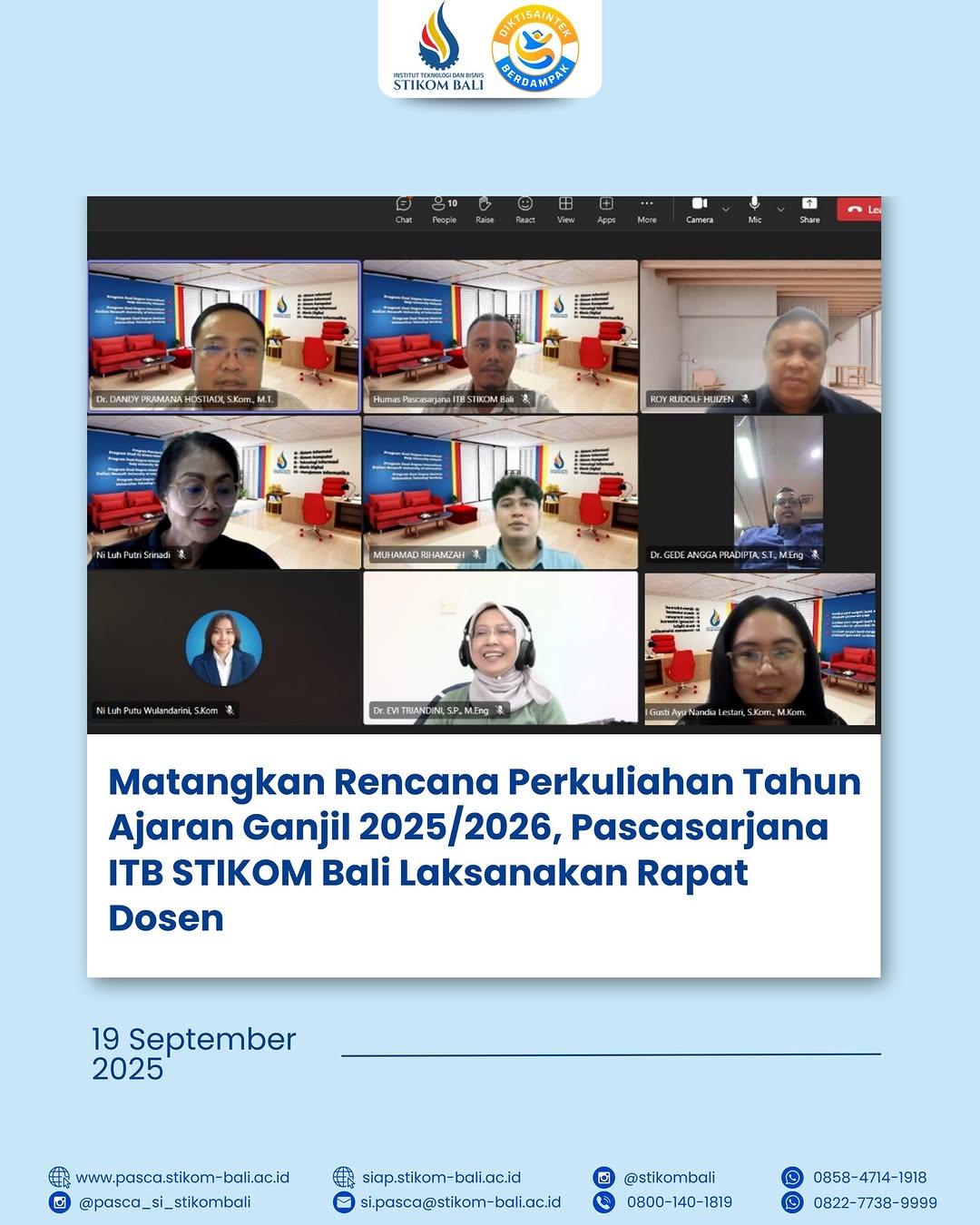 Matangkan Rencana Perkuliahan Tahun Ajaran Ganjil 2025/2026, Pascasarjana ITB STIKOM Bali Laksanakan Rapat Dosen